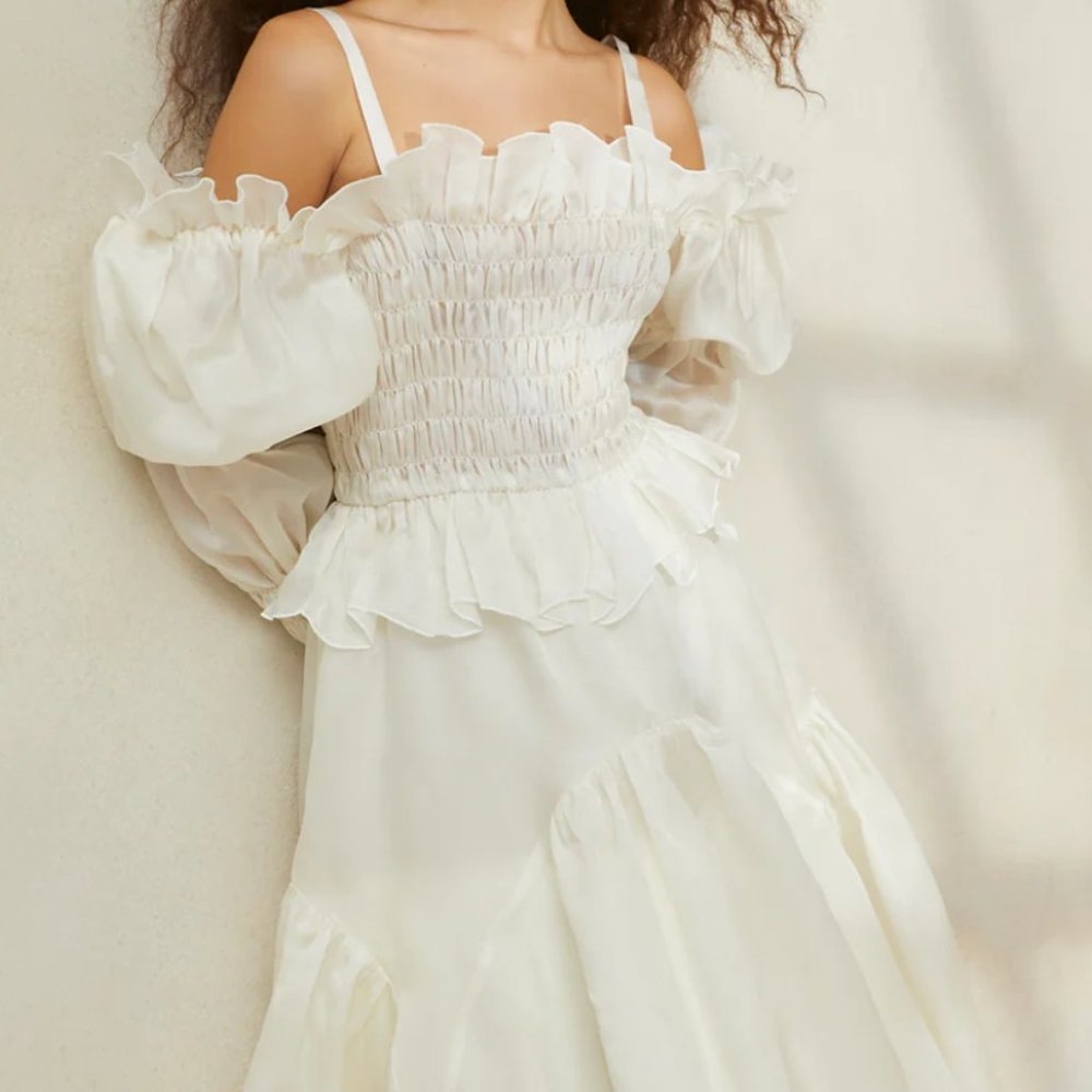 Suzette Cream Smocked Organza Dress Loeffler Randall XS - Picture 3 of 3